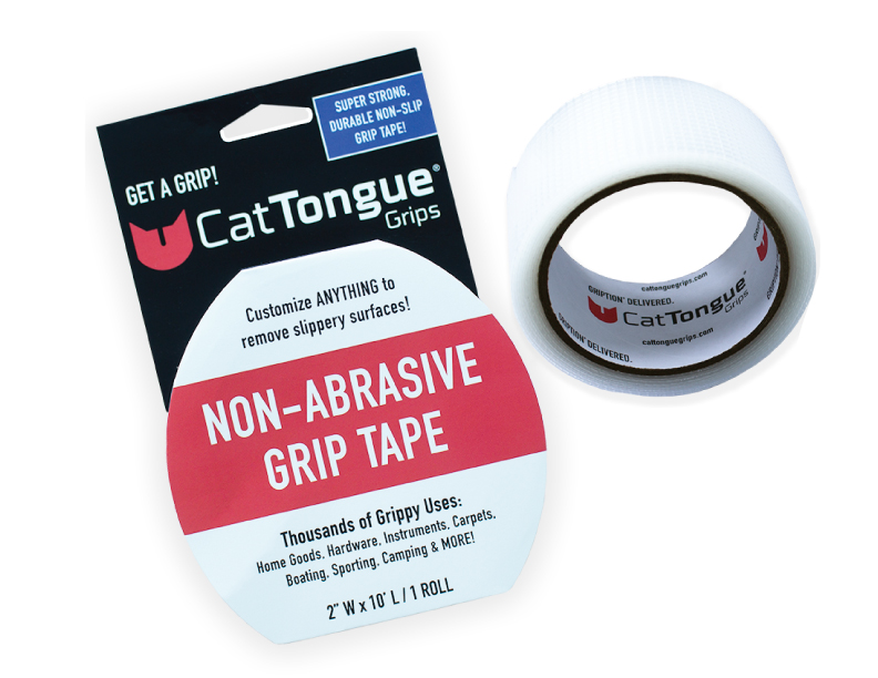 Roll of CatTongue Non-Abrasive Grip Tape next to packaging